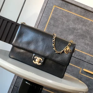 Chanel Small Flap Bag Black Shiny Grained Calfskin Brushed