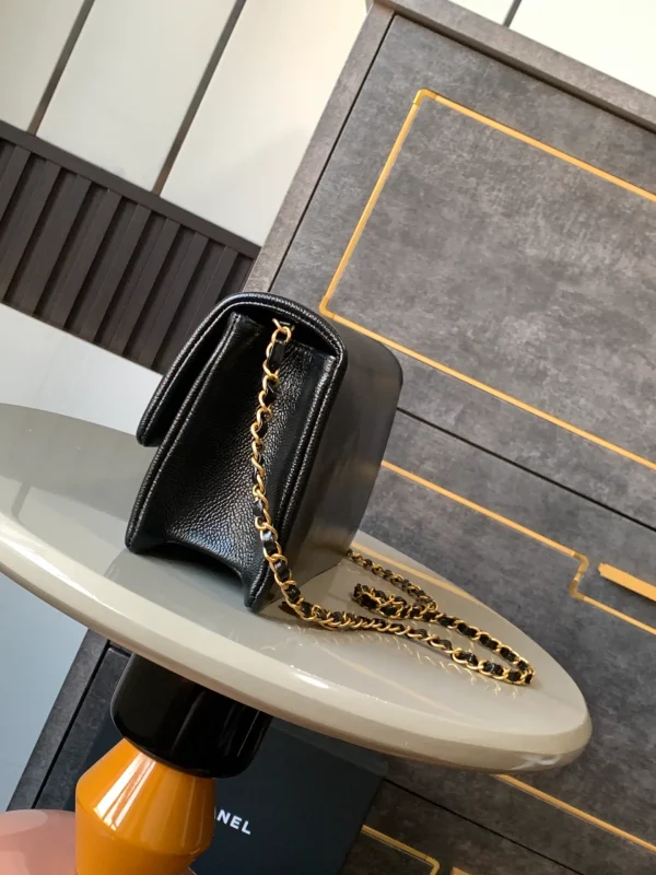 Chanel Small Flap Bag Black Shiny Grained Calfskin Brushed - Image 3