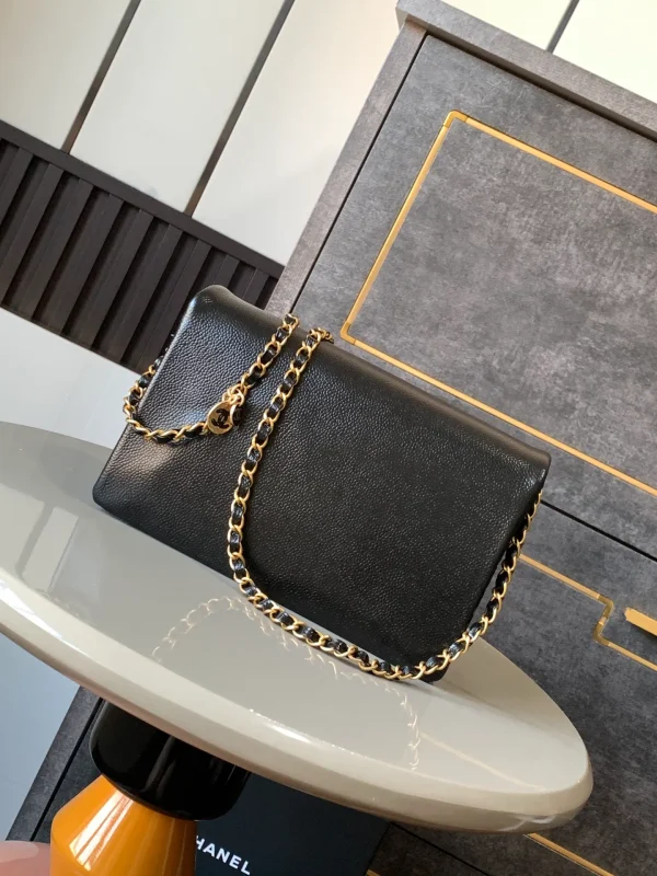 Chanel Small Flap Bag Black Shiny Grained Calfskin Brushed - Image 4