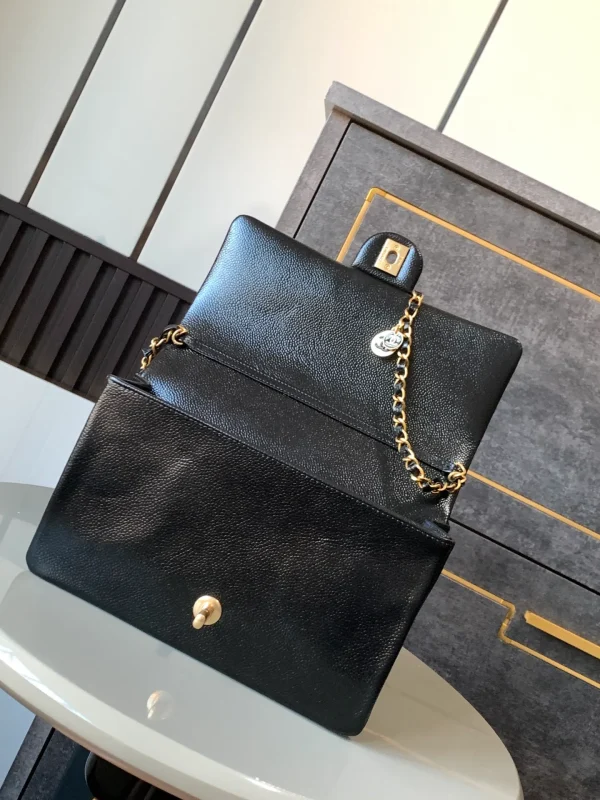 Chanel Small Flap Bag Black Shiny Grained Calfskin Brushed - Image 8