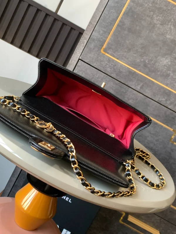 Chanel Small Flap Bag Black Shiny Grained Calfskin Brushed - Image 9