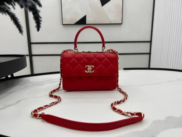 Chanel Small Trendy Top Handle Bag True Red Lambskin GHW - Image 3