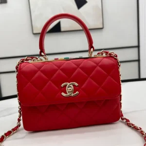 Chanel Small Trendy Top Handle Bag True Red Lambskin GHW