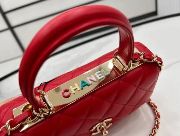 Chanel Small Trendy Top Handle Bag True Red Lambskin GHW - Image 5