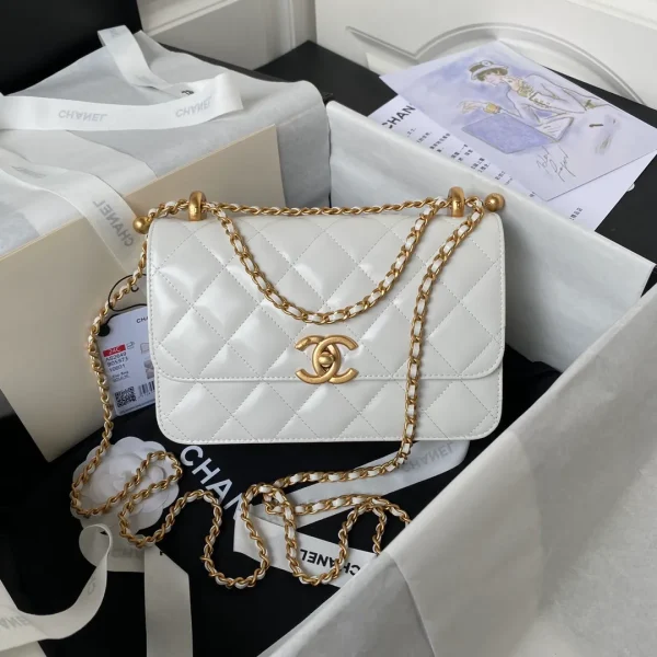 Chanel White Quilted Leather Small Flap Shoulder Bag Chanel