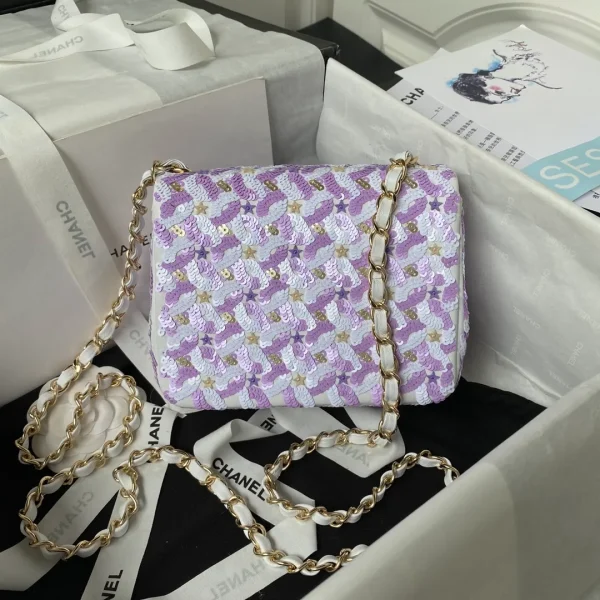 Chanel Women CC Mini Flap Bag Embroidered Satin Sequins Glass - Image 3