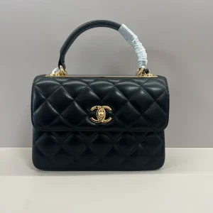 Chanel Woven Top Handle CC Rectangular Black Flap Bag