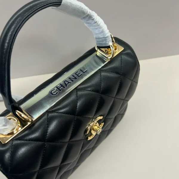 Chanel Woven Top Handle CC Rectangular Black Flap Bag - Image 8