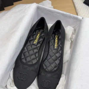 Chanel cc Logo Black Mesh Ballet Ballerina Flats shoes