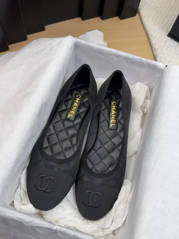Chanel cc Logo Black Mesh Ballet Ballerina Flats shoes