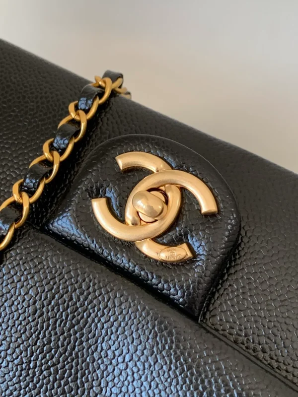 Clutch, Shiny lambskin & gold-tone metal, black - Image 8
