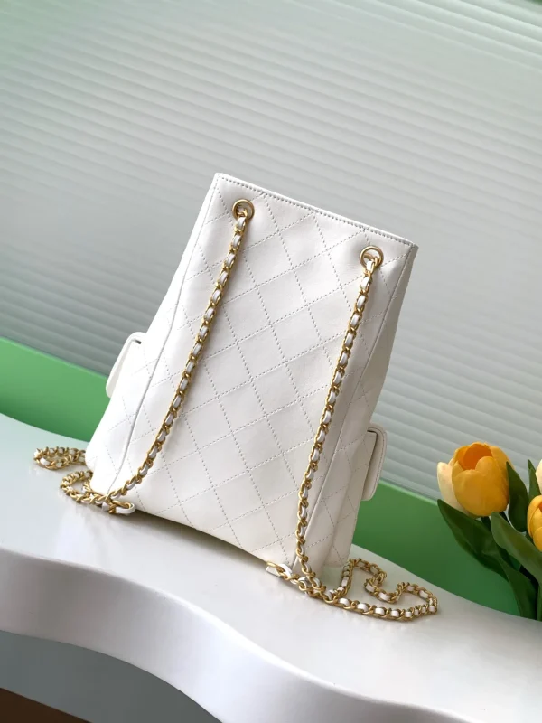 Large Backpack, Shiny lambskin & Gold-tone metal, White - Image 5