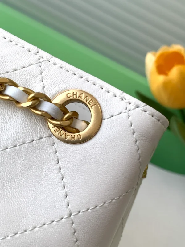 Large Backpack, Shiny lambskin & Gold-tone metal, White - Image 6