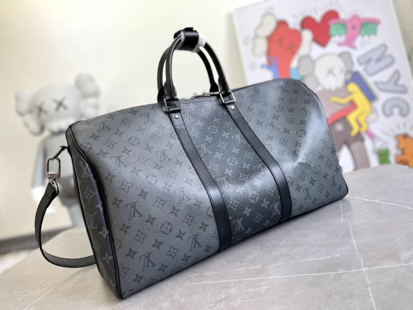 Louis Vuitton Monogram Eclipse and Reverse Canvas Keepall Bandouliere 50 Bag - Image 4