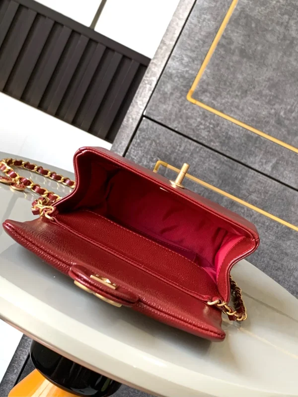 Maxi Clutch Bag, Grained Shiny Calfskin & Gold-Tone Metal, Black - Image 2