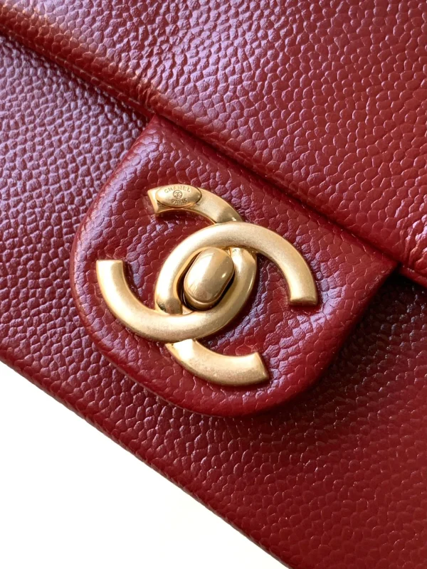 Maxi Clutch Bag, Grained Shiny Calfskin & Gold-Tone Metal, Black - Image 9