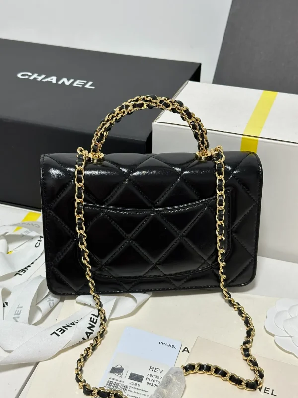 Mini Flap Bag, Shiny lambskin & Gold-tone metal, black - Image 2
