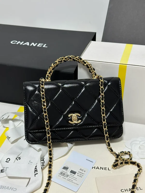 Mini Flap Bag, Shiny lambskin & Gold-tone metal, black - Image 3