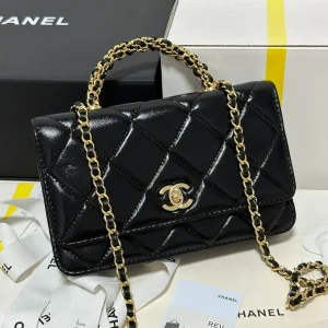 Mini Flap Bag, Shiny lambskin & Gold-tone metal, black