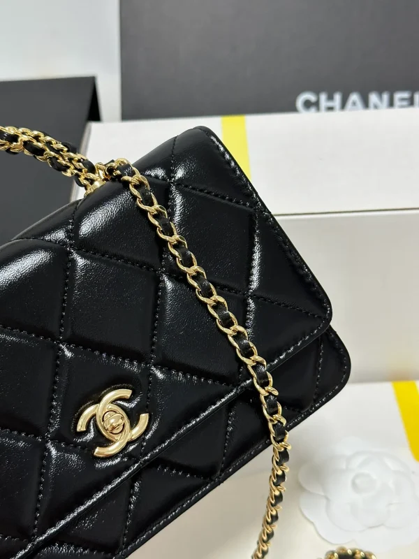 Mini Flap Bag, Shiny lambskin & Gold-tone metal, black - Image 5