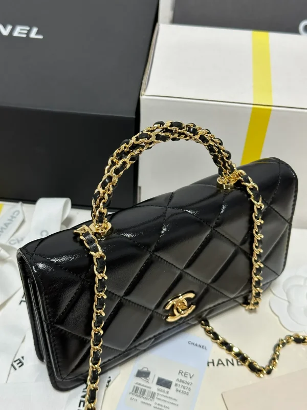 Mini Flap Bag, Shiny lambskin & Gold-tone metal, black - Image 6