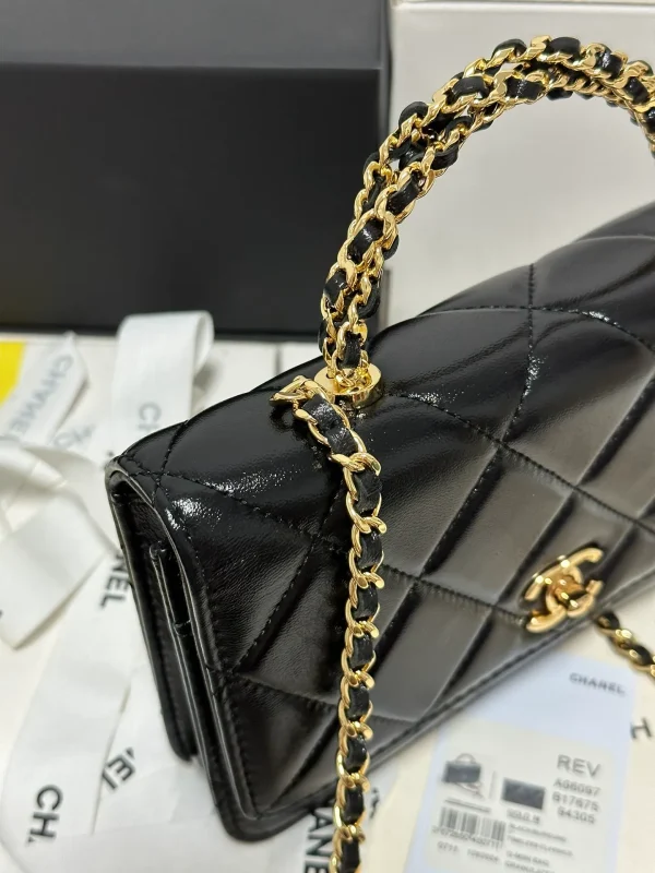 Mini Flap Bag, Shiny lambskin & Gold-tone metal, black - Image 7