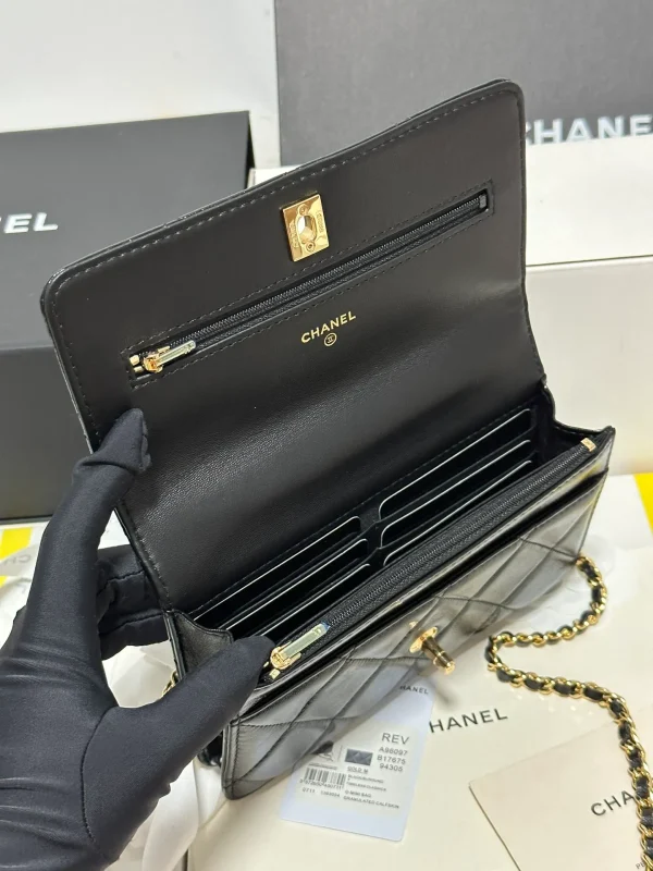 Mini Flap Bag, Shiny lambskin & Gold-tone metal, black - Image 9