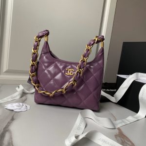 Quilted Hobo Bag Black Leather Chain Shouder Bag