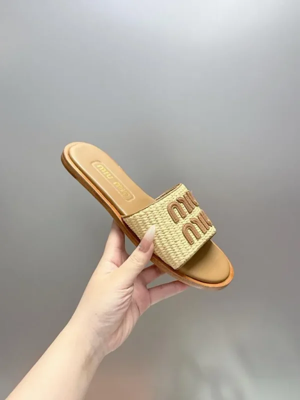 Women's Miu Miu Raffia Slippers - Image 5