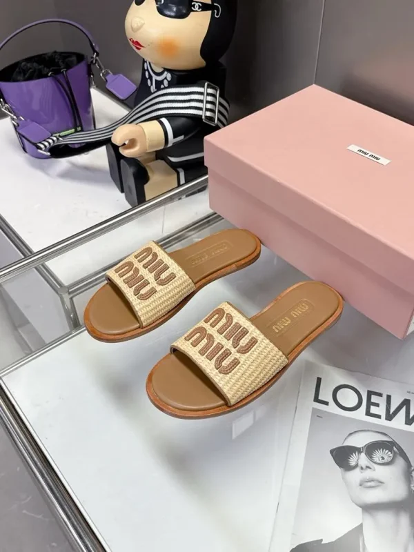 Women's Miu Miu Raffia Slippers - Image 6