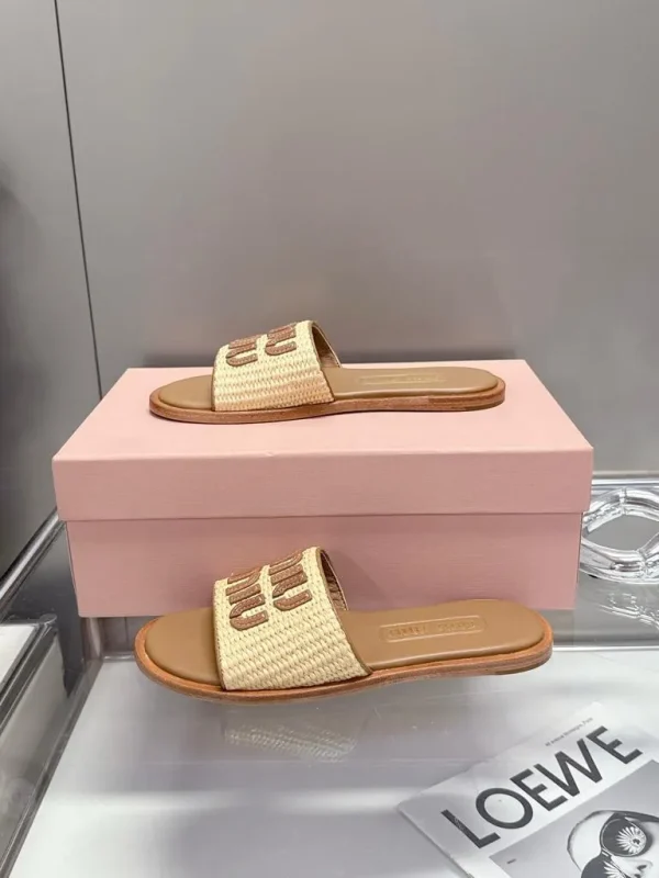 Women's Miu Miu Raffia Slippers - Image 8