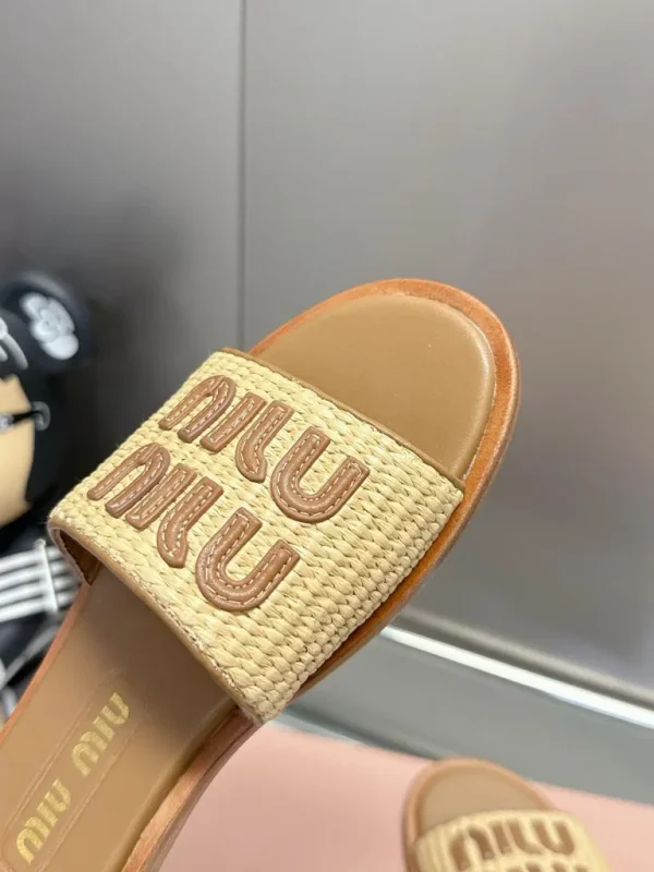 Women's Miu Miu Raffia Slippers - Image 9