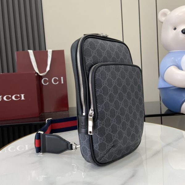 GG Black sling backpack in GG Supreme - Image 3