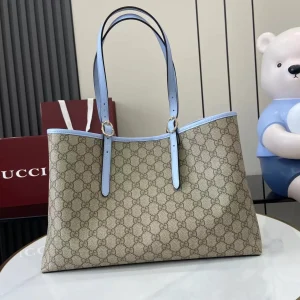 GG Emblem large tote bag in beige and dark brown fabric