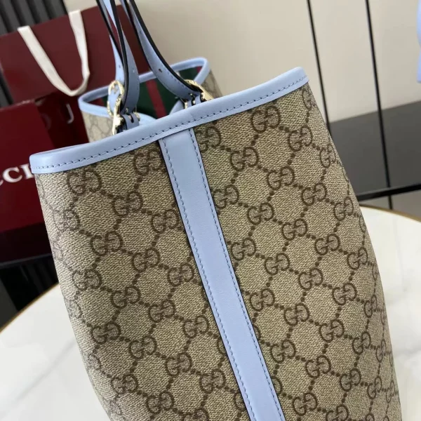 GG Emblem large tote bag in beige and dark brown fabric - Image 8