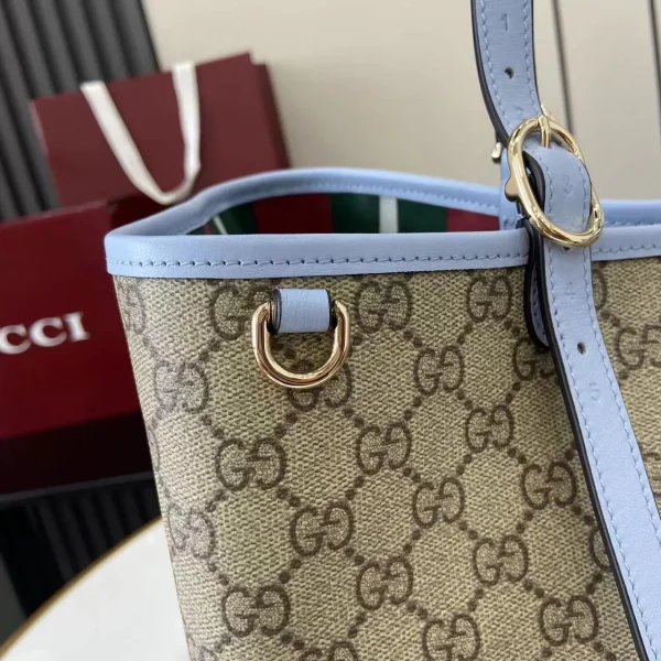 GG Emblem large tote bag in beige and dark brown fabric - Image 9
