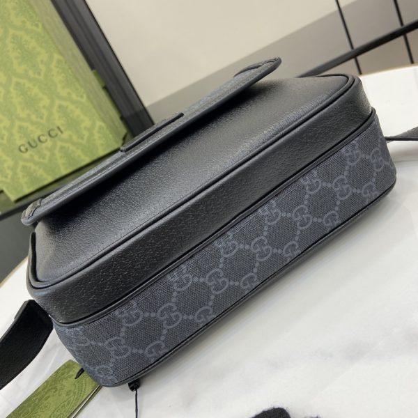 Gucci Black GG Supreme Canvas Black Leather Small Messenger - Image 4