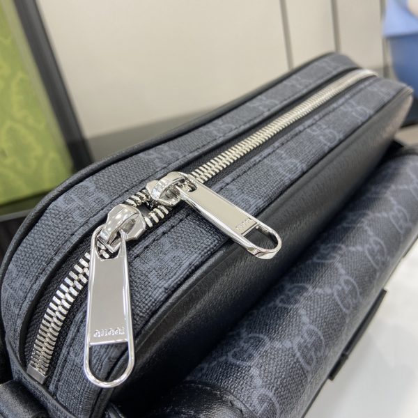 Gucci Black GG Supreme Canvas Black Leather Small Messenger - Image 6