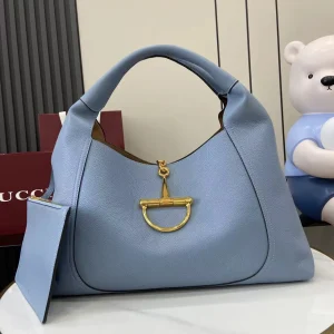 Gucci Softbit Medium Top Handle Bag in Dusty Blue Leather