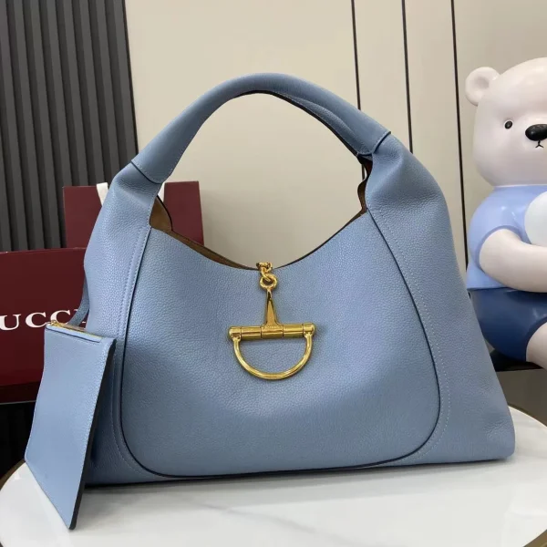 Gucci Softbit Medium Top Handle Bag in Dusty Blue Leather