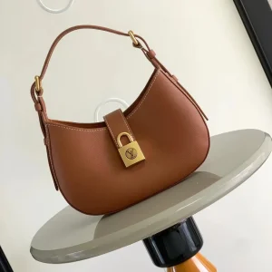 Luxury Calfskin Leather Crescent Shoulder Bag