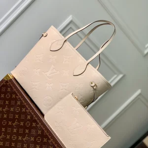 Neverfull MM Tote Bag Luxury Monogram Empreinte Leather Beige