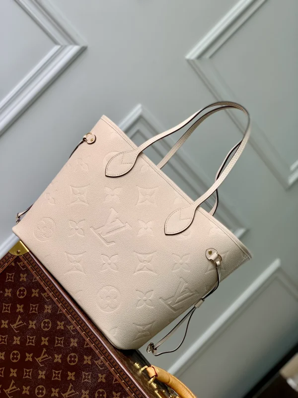 Neverfull MM Tote Bag Luxury Monogram Empreinte Leather Beige - Image 4