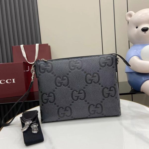 Gucci - GG Media Leather clutch grey