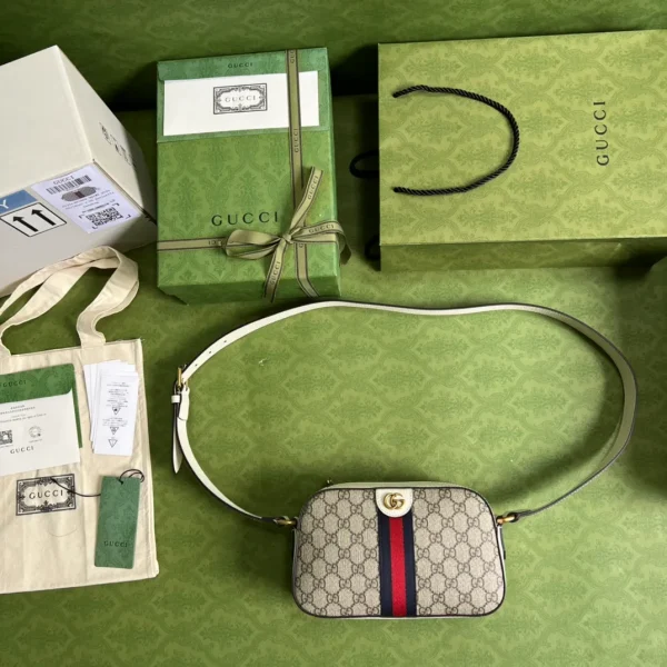Beige Gucci GG Supreme Ophidia Crossbody Bag - Image 2
