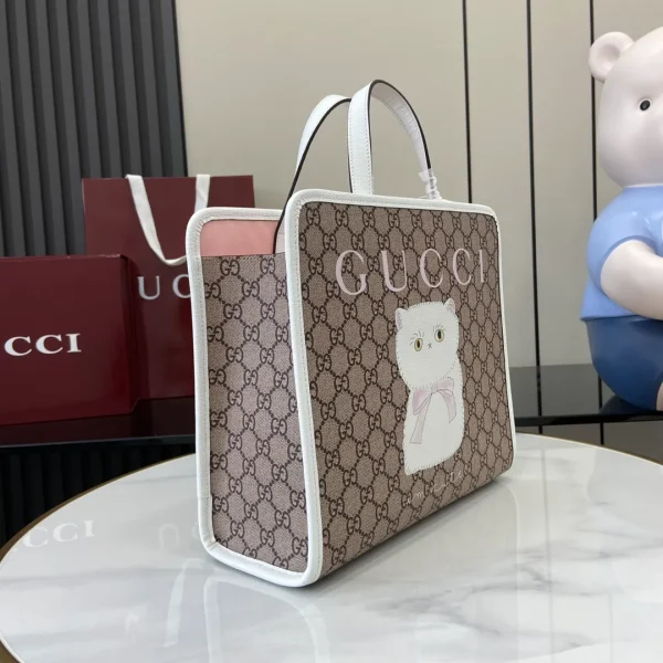 Children's printed GG tote bag in beige and dark brown - Image 5