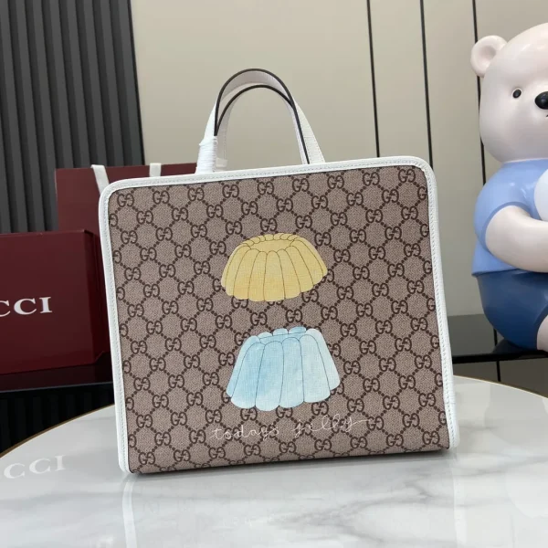 Children's printed GG tote bag in beige and dark brown - Image 6