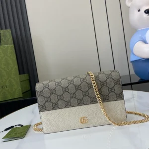 GG Marmont wallet on chain in beige and white GG Supreme