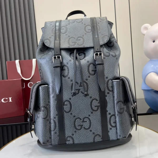 GG jumbo large backpack in grey and black GG leather