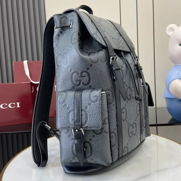 GG jumbo large backpack in grey and black GG leather - Image 4
